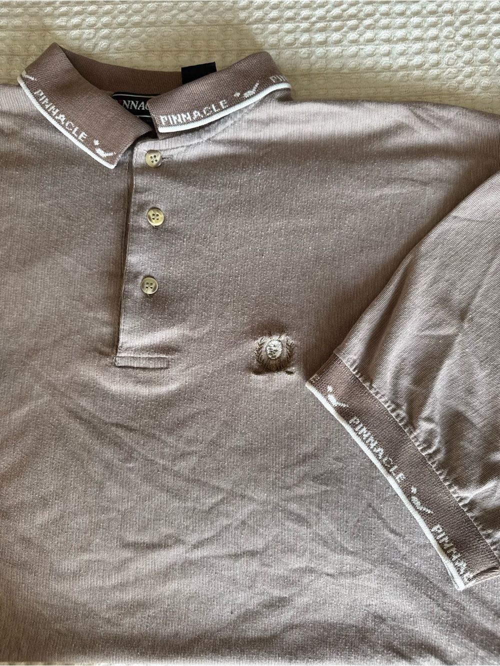 Vintage 1990s Pinnacle Golf Polo Men's Taupe Polo Shirt Rare collar embroidery L - Picture 4 of 6